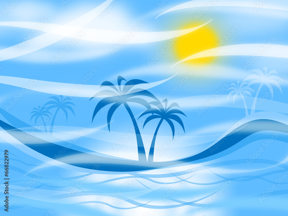 Tropical Island Represents Palm Tree And Background