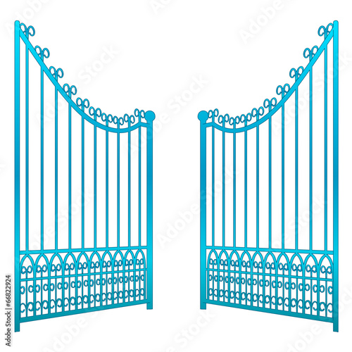 isolated on white open iron gate fence vector