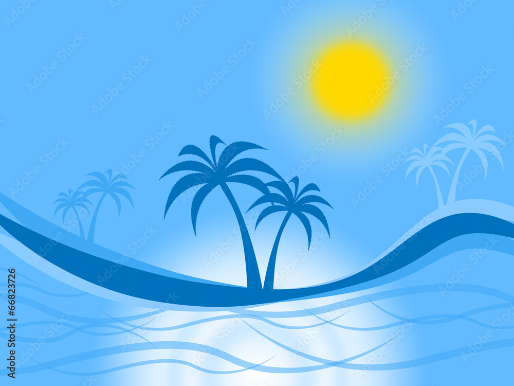 Palm Tree Represents Tropical Island And Atoll
