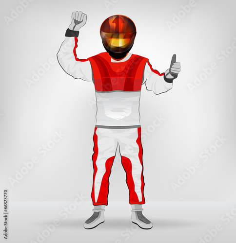 standing racer in helmet with hands on waist vector