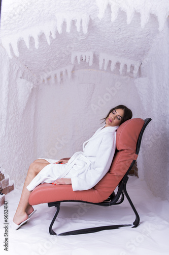 Young woman in the salt room