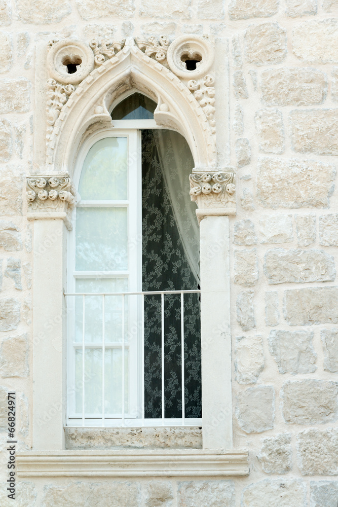 Beautiful window of the old Korcula house, Croatia