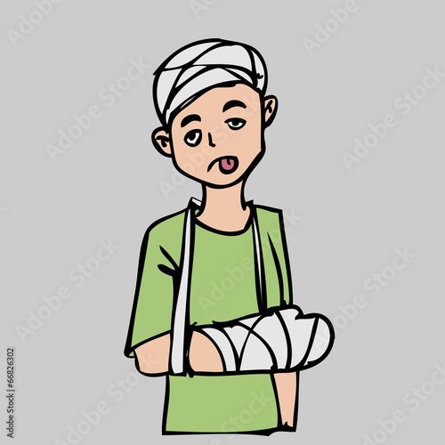 Head and hand ijury patient