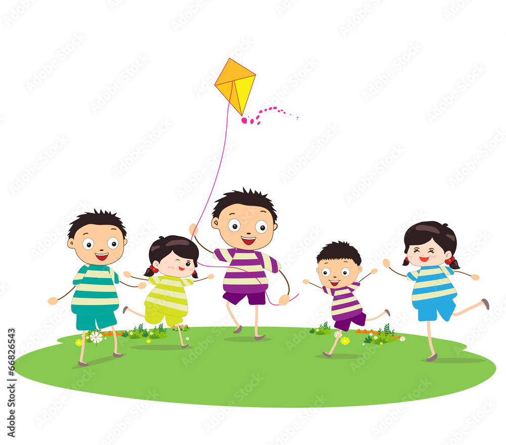 Little children outdoors kites Little children outdoors kites