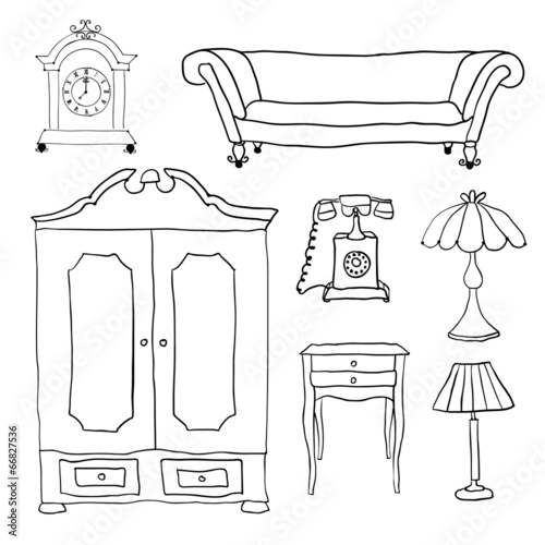 Set of vector icons for living room