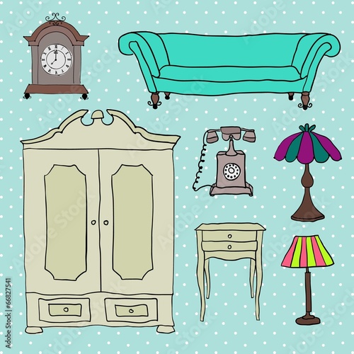 Set of vector icons for living room