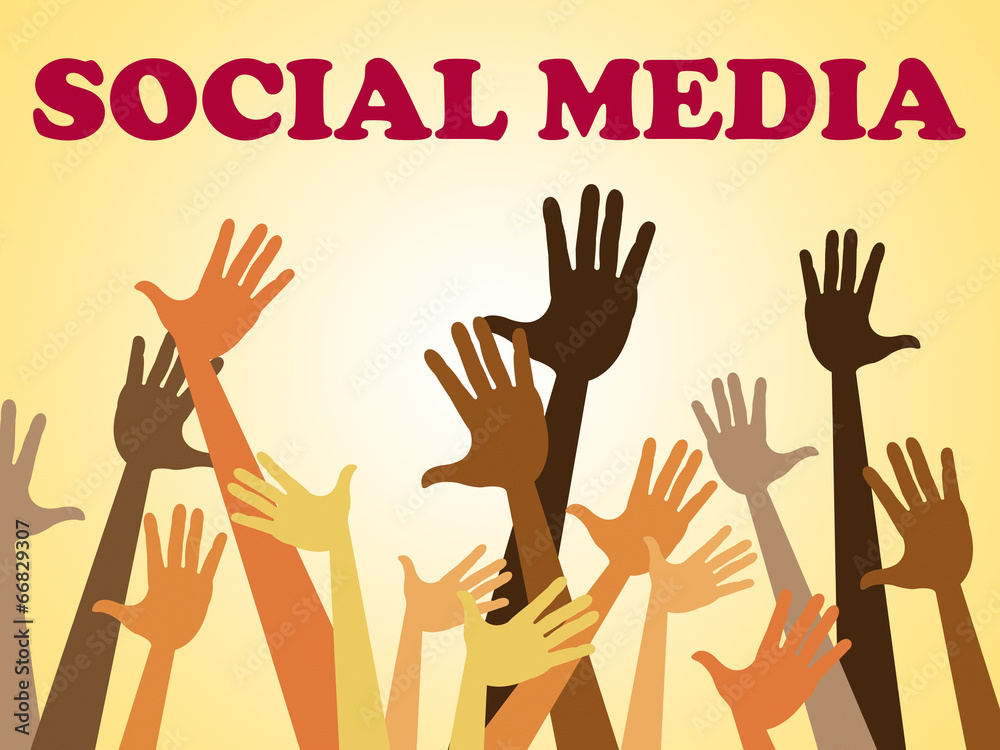 Fototapeta premium Social Media Means Hands Together And Facebook