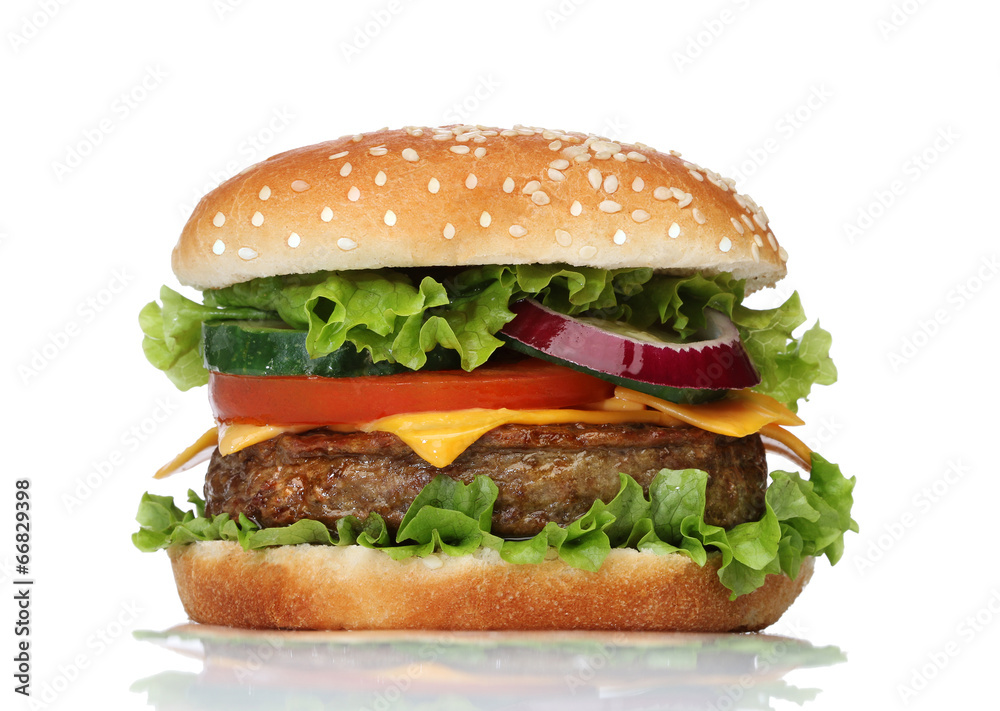 Tasty hamburger isolated on white background Tasty hamburger isolated on white background