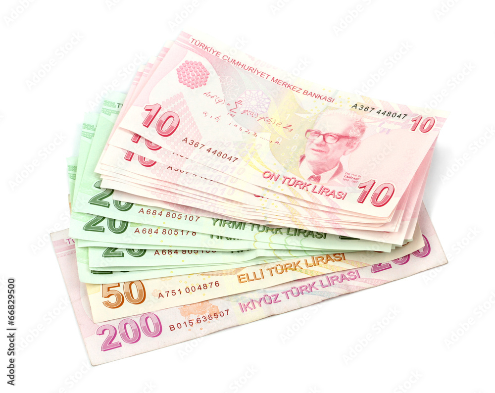 Turkish banknotes. Turkish Lira ( TL ) isolated on white Turkish banknotes. Turkish Lira ( TL ) isolated on white