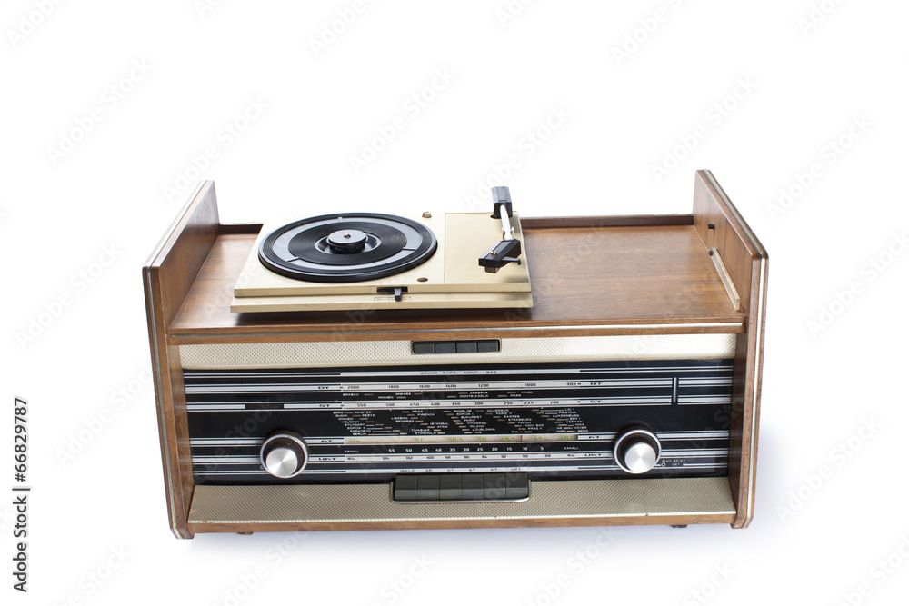 Fototapeta premium Old radio-gramophone Isolated on white background
