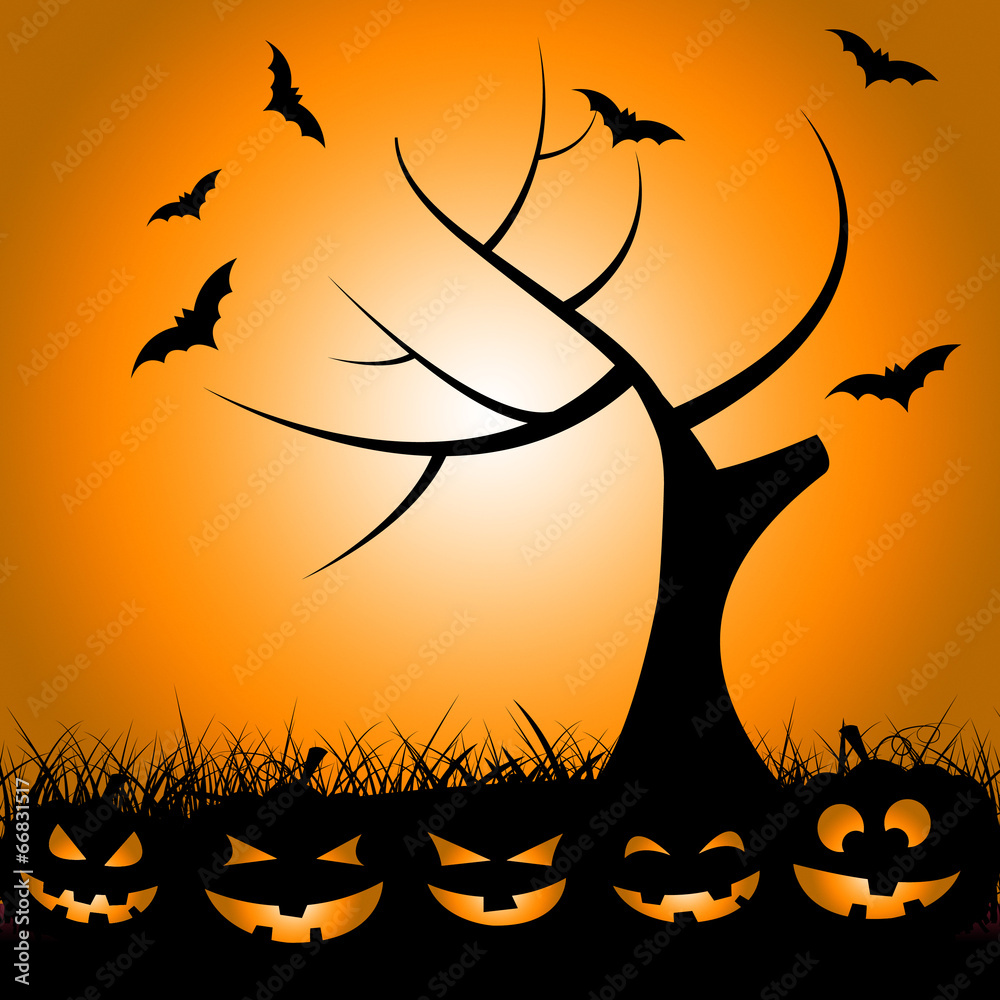 Bats Tree Means Trick Or Treat And Autumn