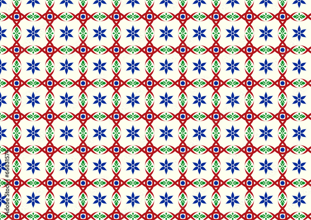 Dark Red Retro or Old Flower and Tribal and Leaves Pattern on Pa