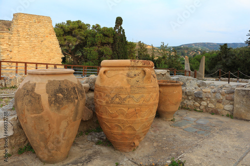 Large ancient ceramic menoan urns at Knossos palace Crete