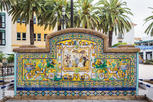 Ornate tiles on a bench in Ayamonte photo