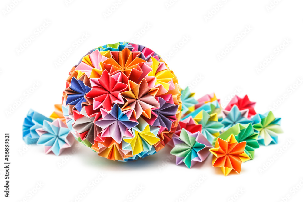 Colorful Japanese Kusudama (medicine ball) on a white background Colorful Japanese Kusudama (medicine ball) on a white background