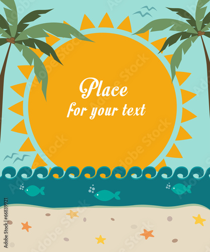 retro summer holiday poster with sea and sun