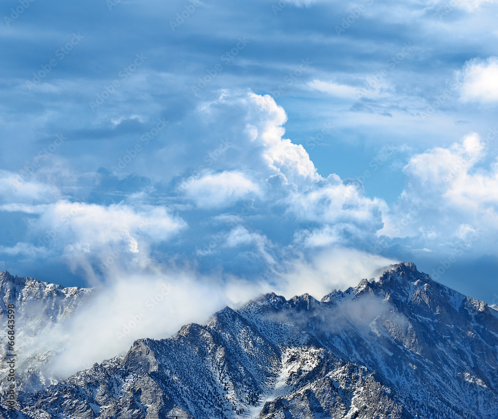 Clouds form off the top of the mountains near Mammoth Lakes, California in the Eastern Sierras.