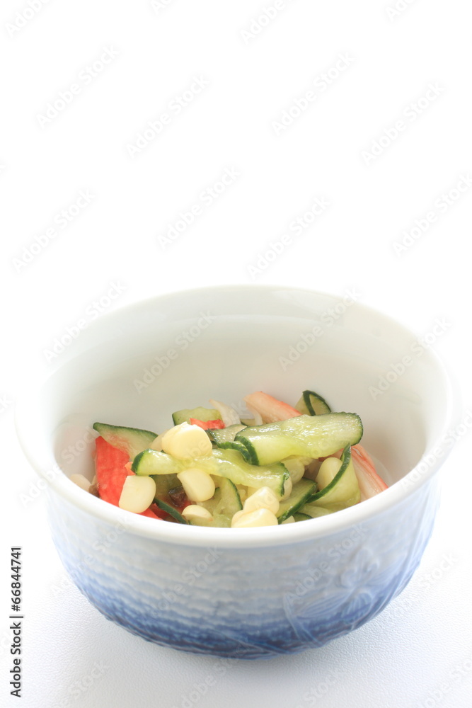 Japanese food, marinated cucumber and corn for aiemono image Japanese food, marinated cucumber and corn for aiemono image