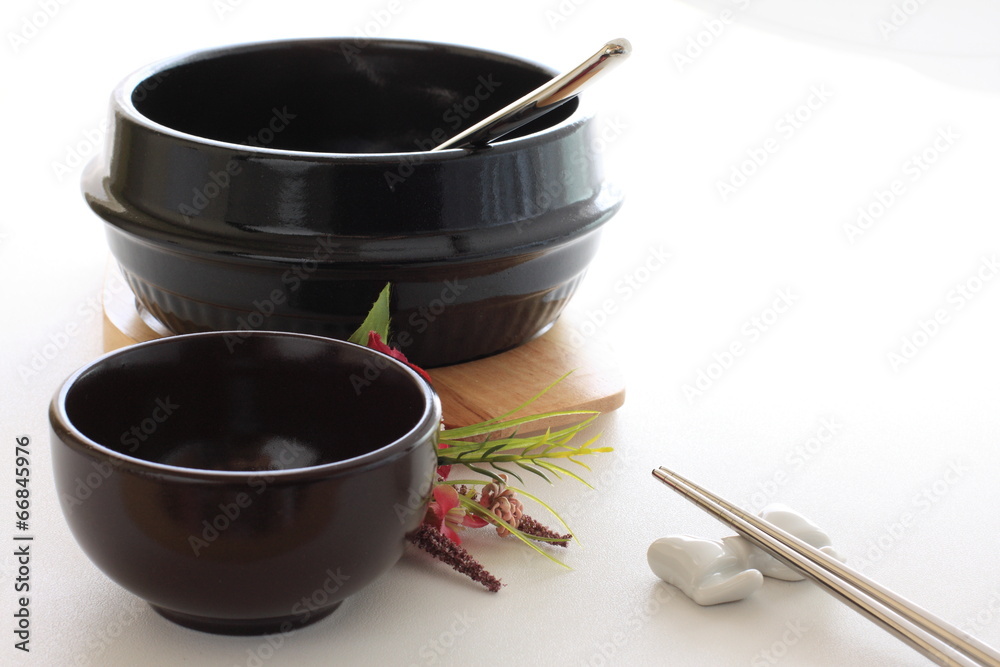 Fototapeta premium Korean tableware, hot pot on with cutlery