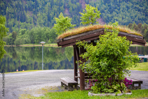 Typical Grass Roofs of Norway, Scandinavia photo