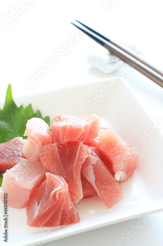 Japanse food, freshness tuna fish with Shiso herb