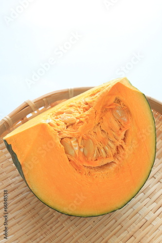 Japanese pumpkin chopped on white background