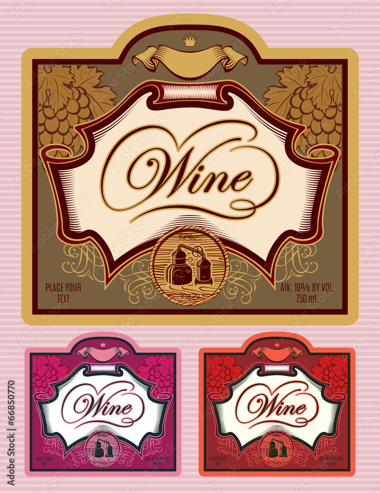 set of labels for different kinds of wine