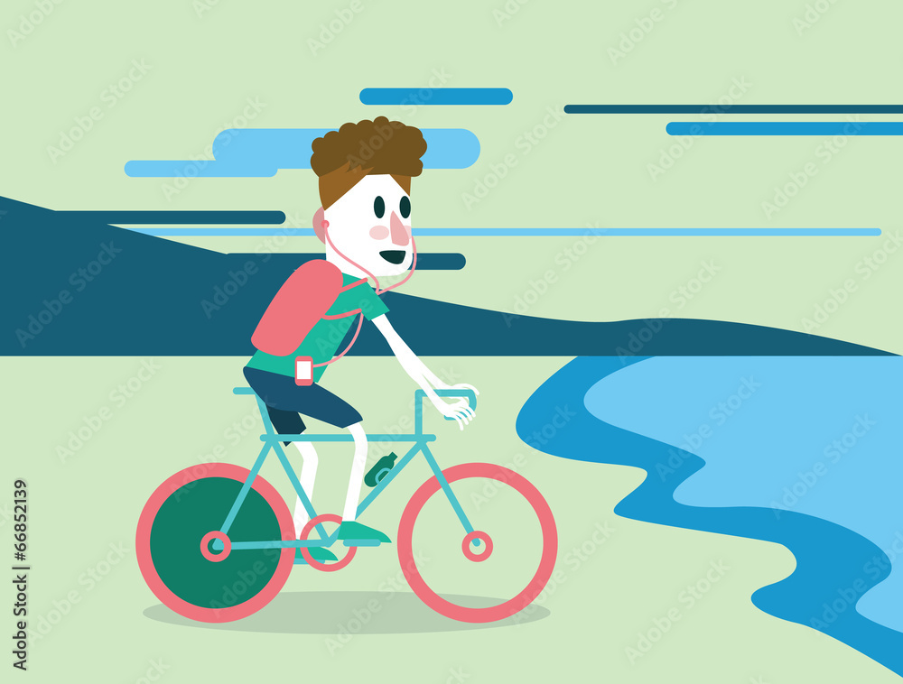 Bicycle tourist riding on the beach. Bicycle tourist riding on the beach.
