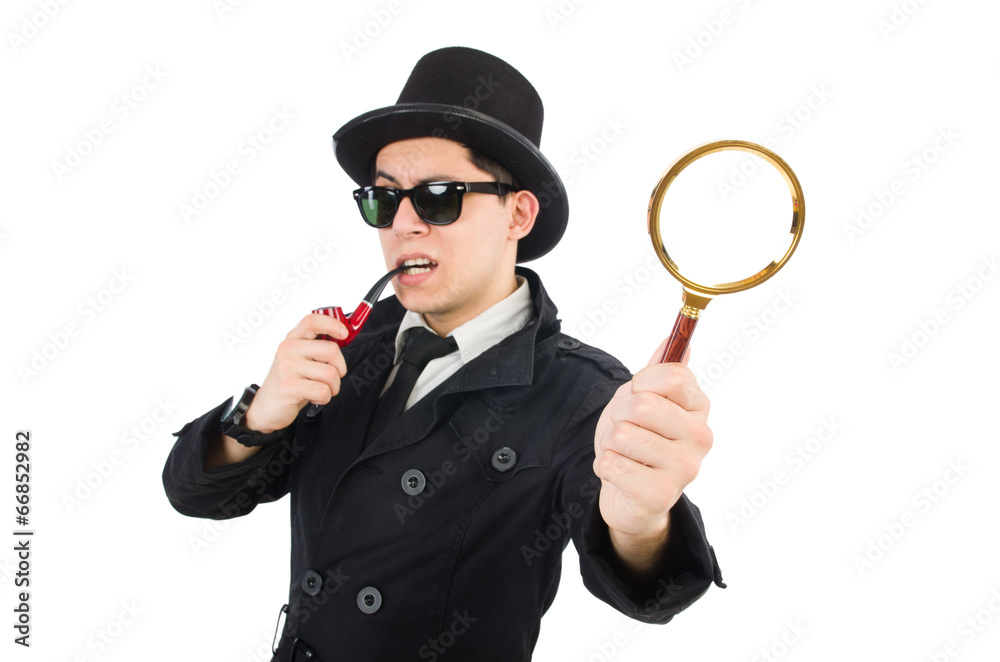 Young detective with pipe and magnifying glass Young detective with pipe and magnifying glass