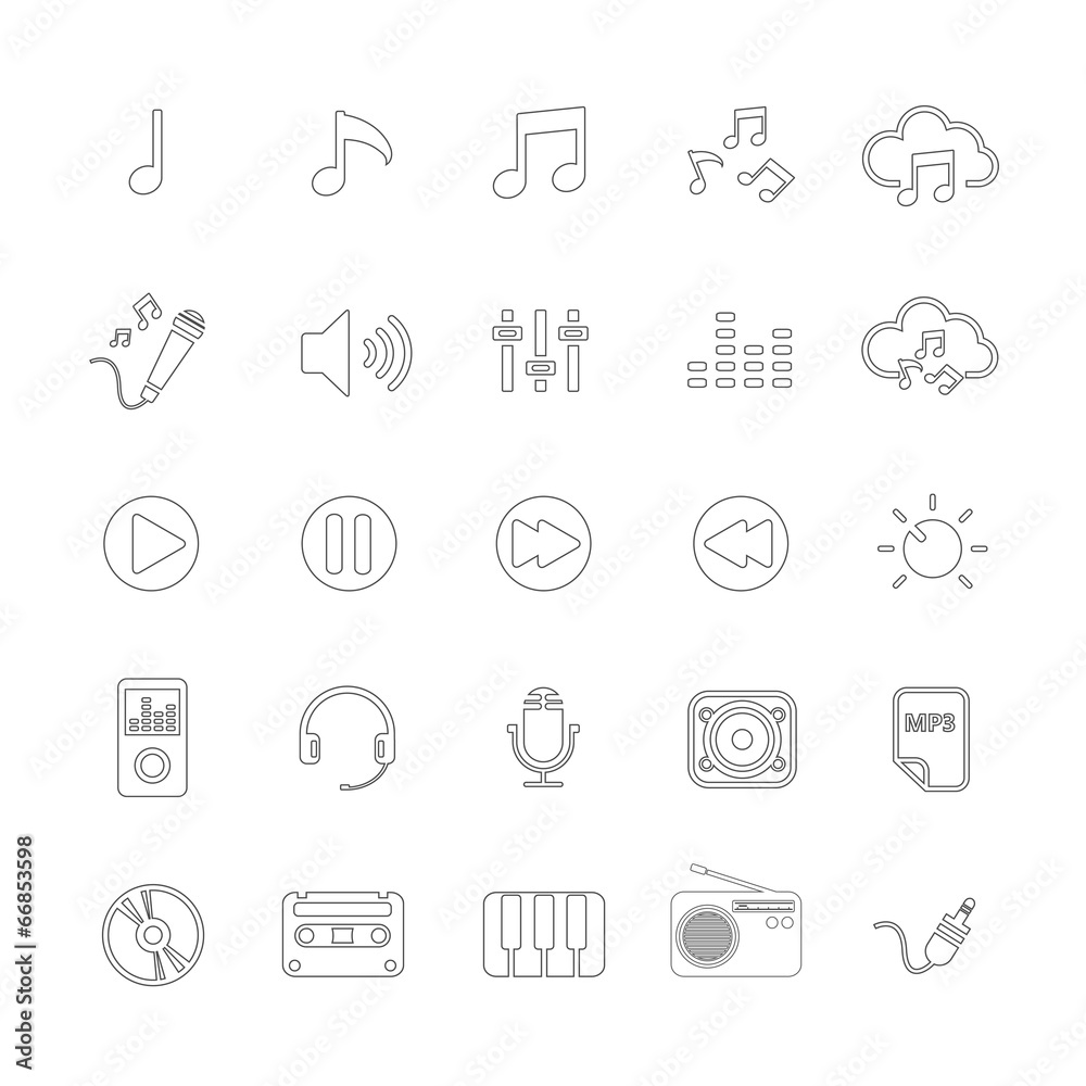 music icon set line version, vector eps10