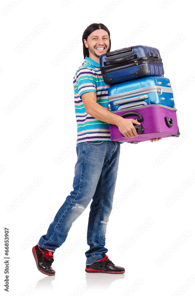 Travel vacation concept with luggage on white Travel vacation concept with luggage on white