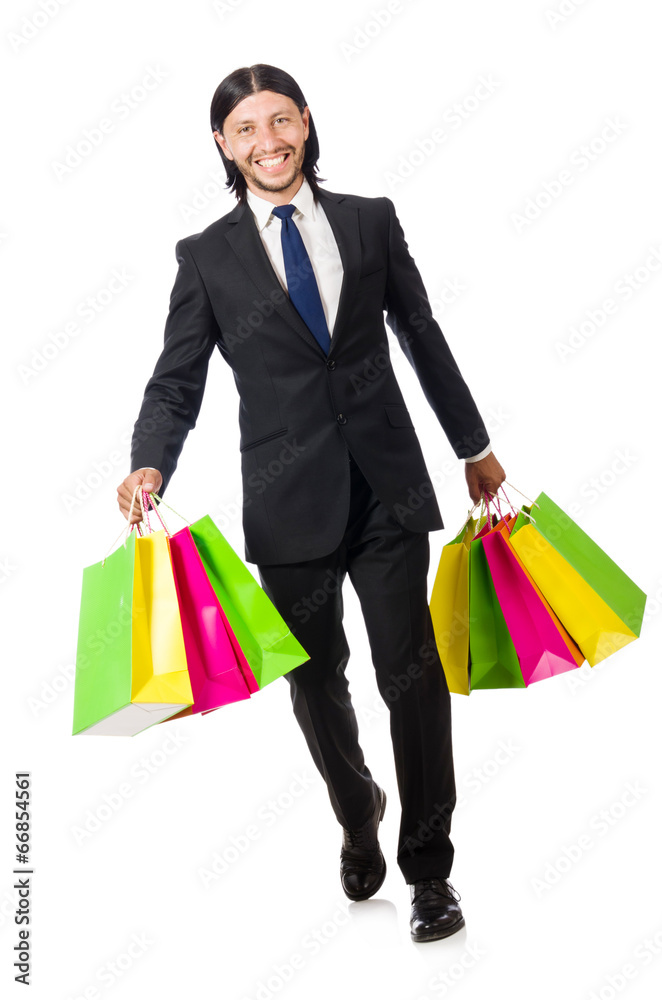 Man with shopping bags isolated on white Man with shopping bags isolated on white