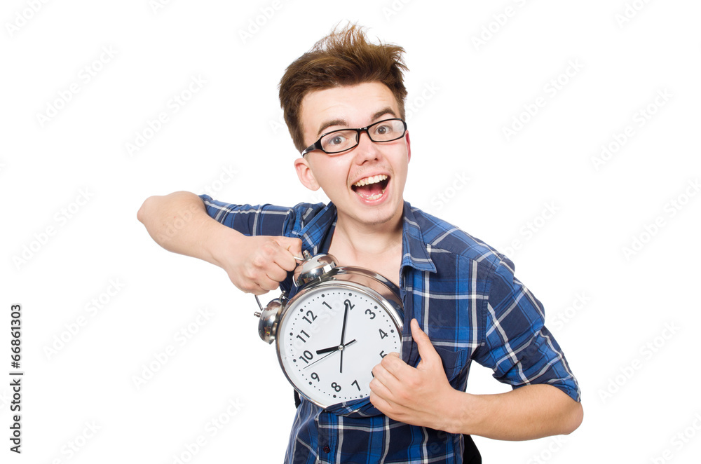 Student missing his studying deadlines on white Student missing his studying deadlines on white