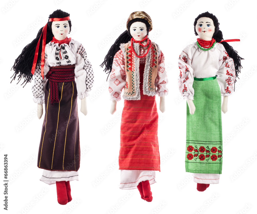 Ukrainian rag dolls isolated on white background
