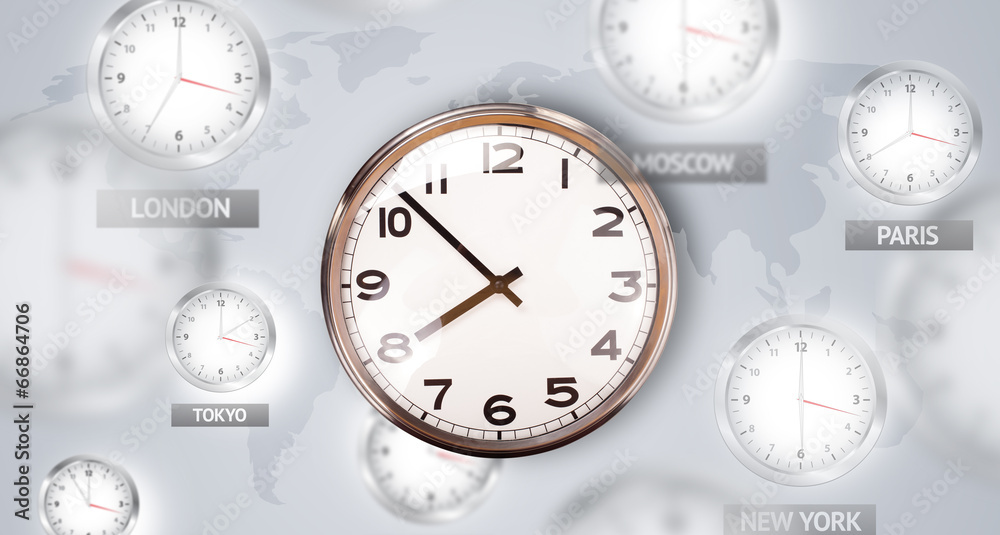 Clocks and time zones over the world concept Clocks and time zones over the world concept
