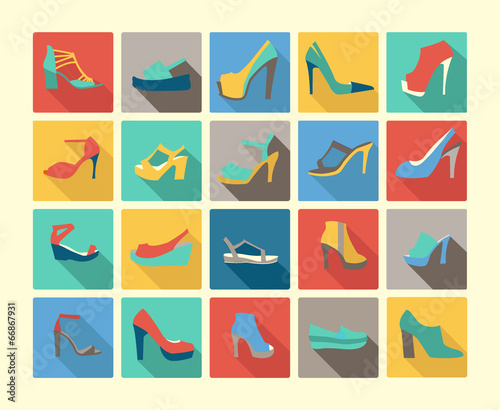 Flat icons set of fashion Footwear