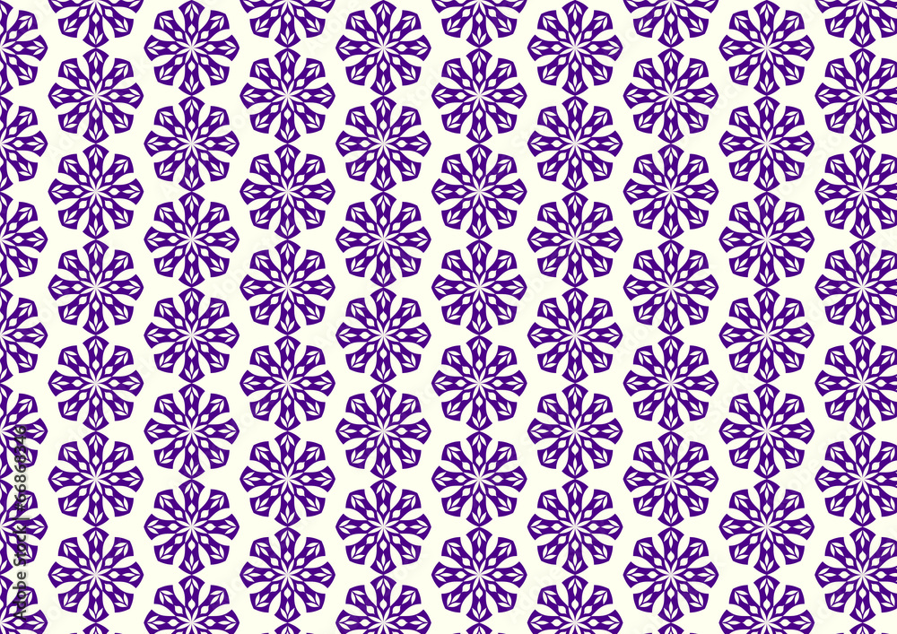Purple Retro Flower and Leaves Pattern on Pastel Background