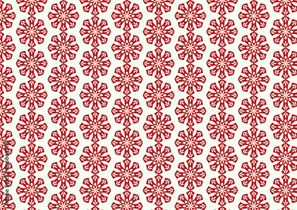 Red Retro Flower and Leaves Pattern on Pastel Background Red Retro Flower and Leaves Pattern on Pastel Background