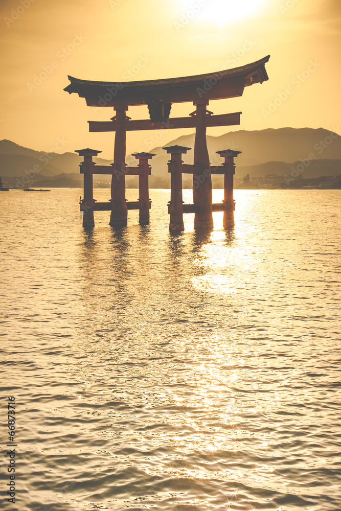 Miyajima,Famous big Shinto torii in Japan.