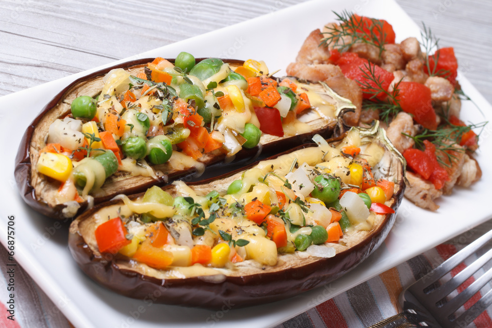 Half baked eggplants stuffed with vegetables Half baked eggplants stuffed with vegetables