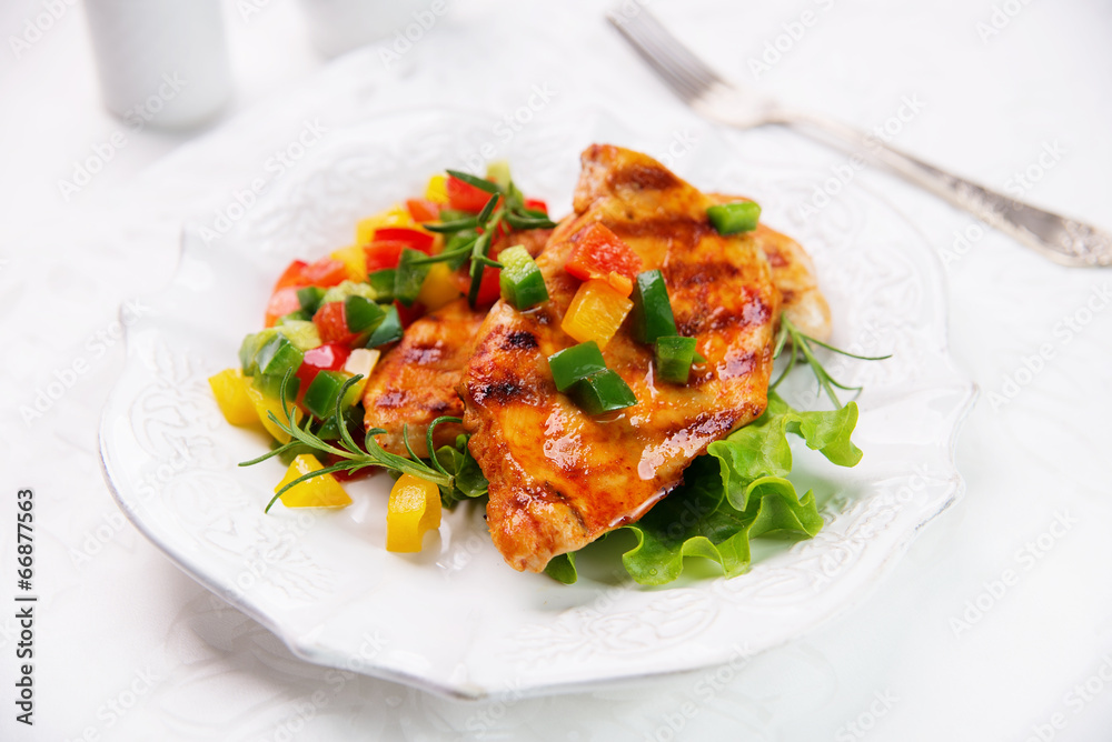 grilled chicken fillet with vegetable salsa grilled chicken fillet with vegetable salsa