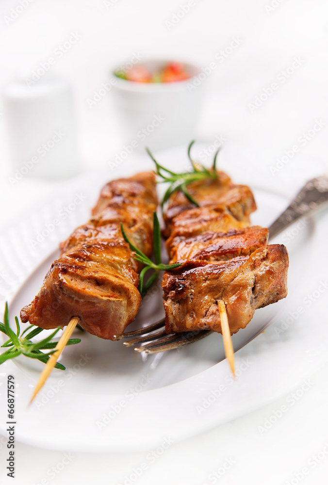 meat skewers, kebab with paprika vegetable salsa meat skewers, kebab with paprika vegetable salsa
