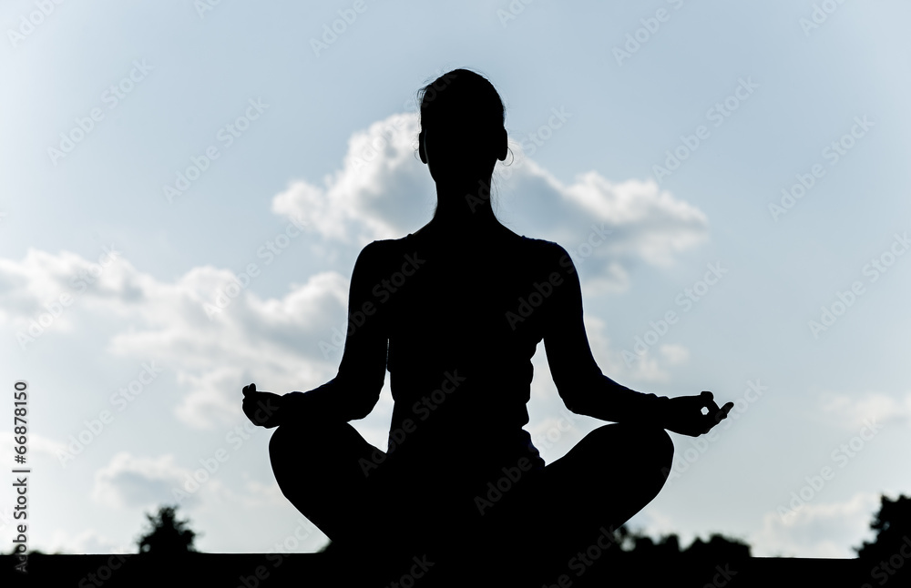 Pretty woman doing yoga exercises in the park. silhouette. Pretty woman doing yoga exercises in the park. silhouette.