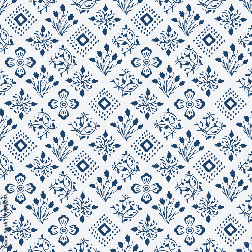 Naklejka premium Indigo blue hand drawn seamless pattern