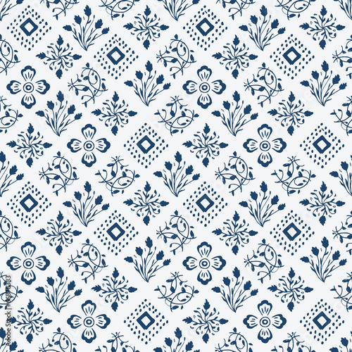 Indigo blue hand drawn seamless pattern