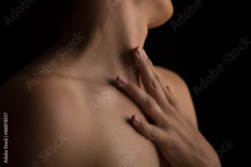 Body scape of woman neck and hand emotion