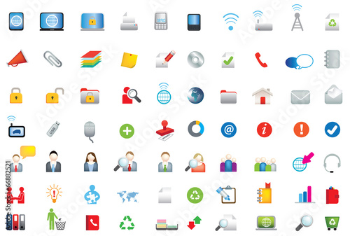 set of coloured flat business, data and environment icons