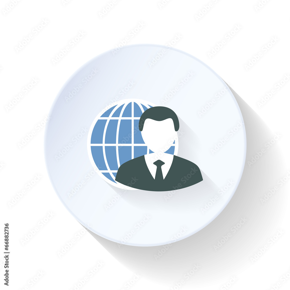 The man on the background of the globe flat icon The man on the background of the globe flat icon