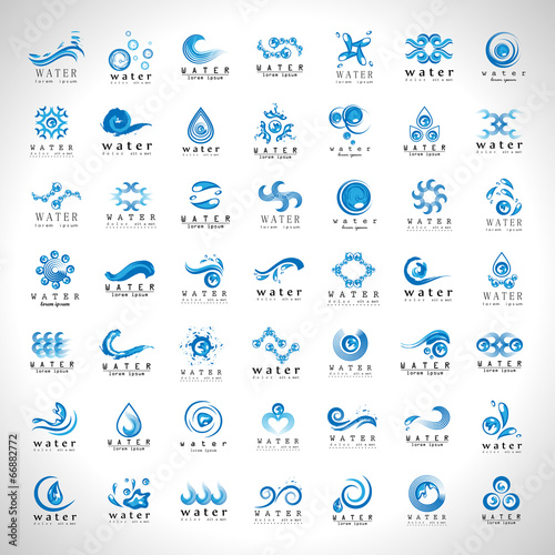 Water And Drop Icons Set - Isolated On Gray Background