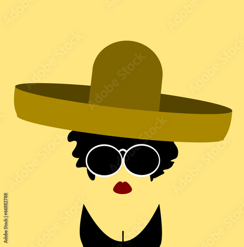 woman with large sunglasses wearing sombrero and bikini top